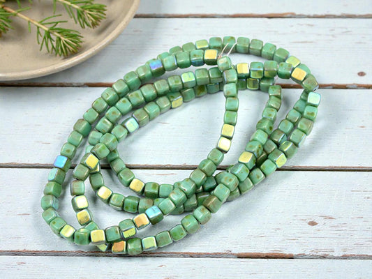 Czech Glass Cube Beads - Turquoise Picasso - 4mm - 40pcs - (5412)