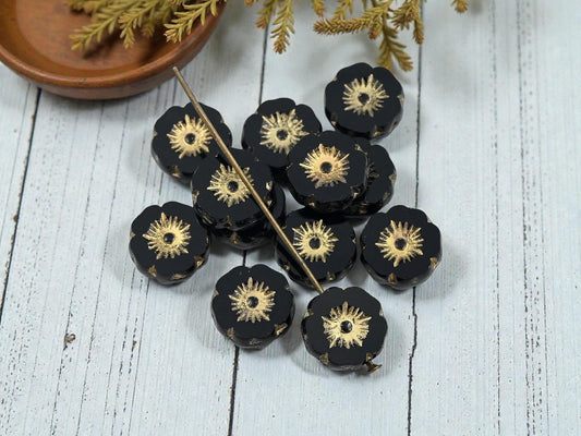 Czech Glass Beads - Hawaiian Flower Beads - Picasso Beads - Czech Glass Flowers - 12mm - 12pcs - (6096)