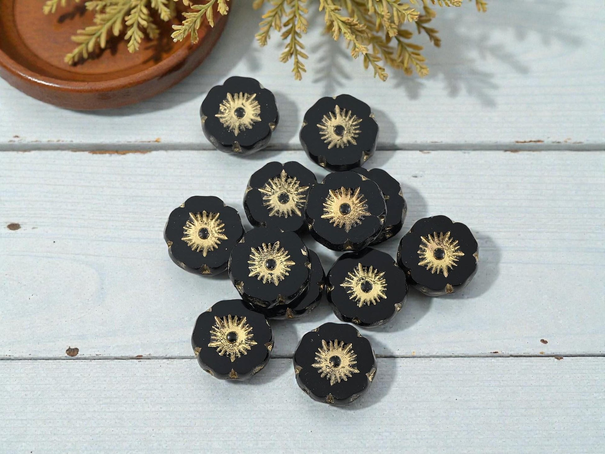 Czech Glass Beads - Hawaiian Flower Beads - Picasso Beads - Czech Glass Flowers - 12mm - 12pcs - (6096)