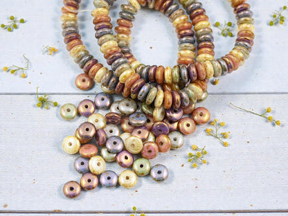 Czech Glass Beads - Rondelle Beads - 6mm Spacer - Spacer Beads - Picasso Beads - Smooth Rondelle - 6x2mm - 50pcs - (3487)