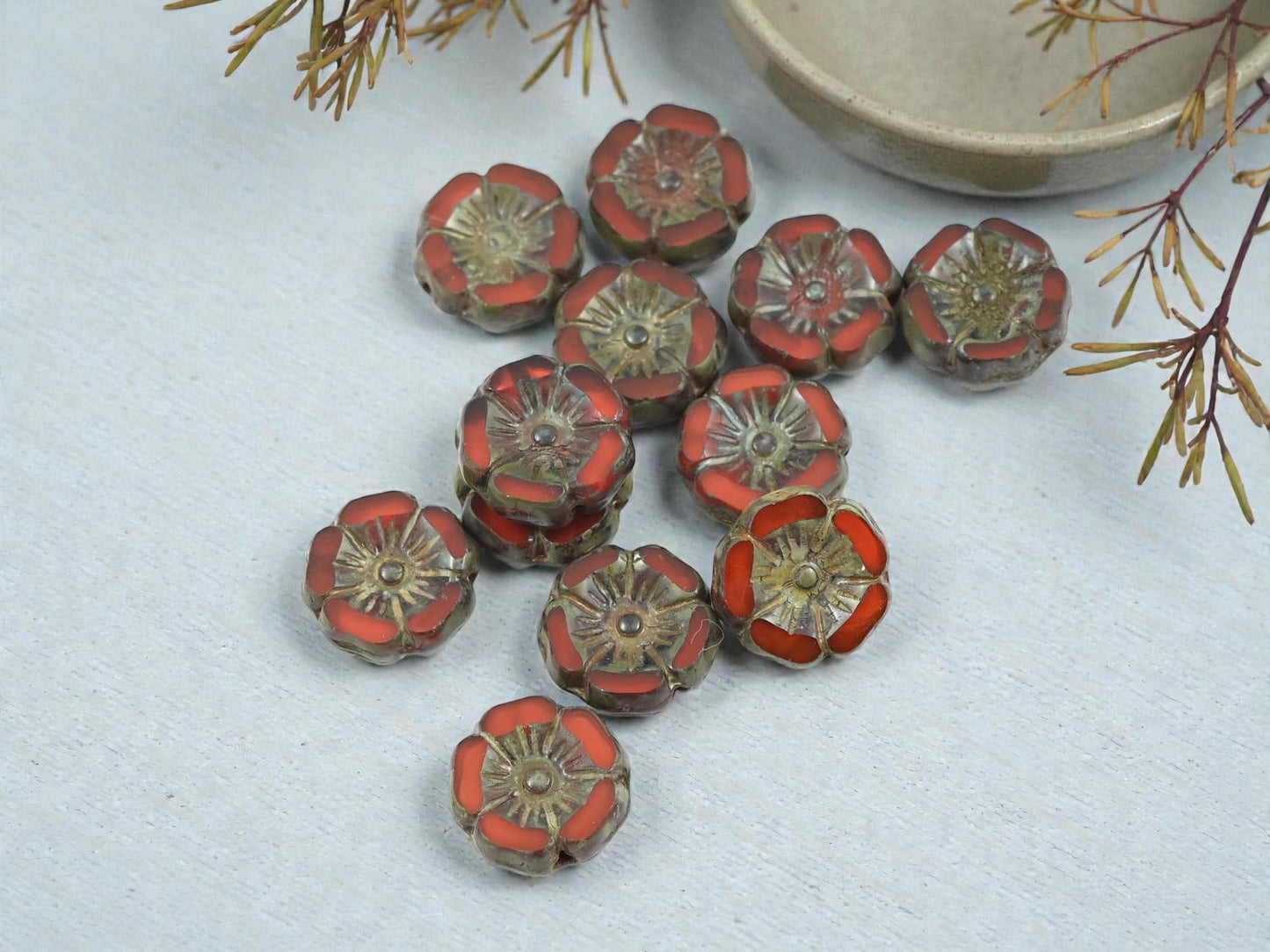 Picasso Beads - Czech Glass Beads - Hawaiian Flower Beads - Czech Glass Flowers - 12mm - 12pcs - (A459)
