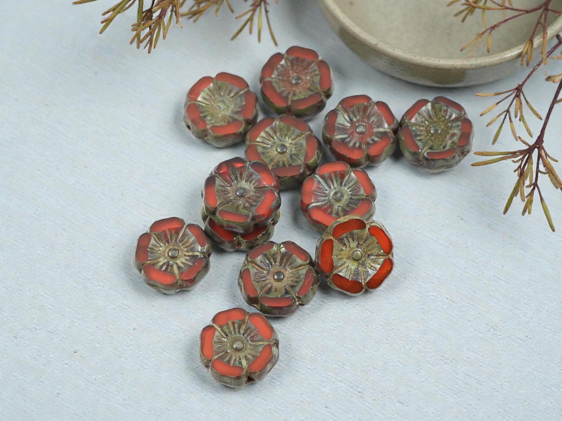 Picasso Beads - Czech Glass Beads - Hawaiian Flower Beads - Czech Glass Flowers - 12mm - 12pcs - (A459)