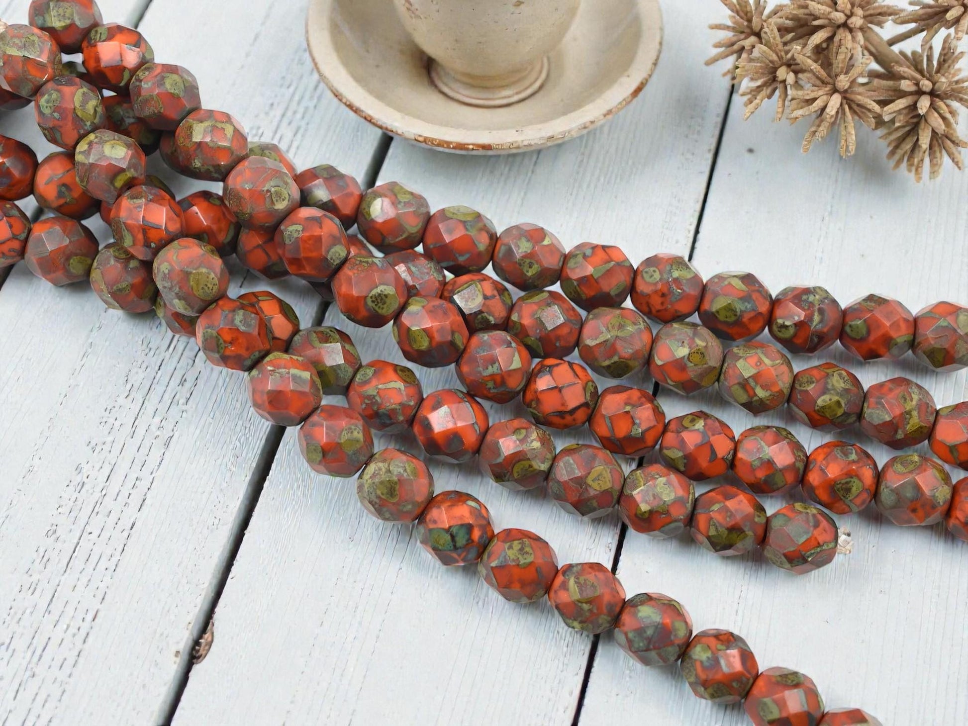 Picasso beads - Czech Glass Beads - Fire Polished Beads - Round Beads - Faceted Beads - 8mm - 16pcs - (1870)
