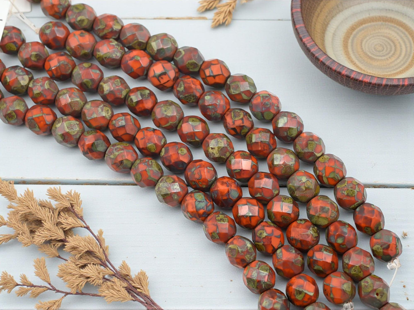 Picasso beads - Czech Glass Beads - Fire Polished Beads - Round Beads - Faceted Beads - 8mm - 16pcs - (1870)