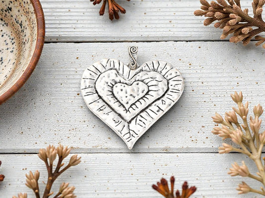 Antique Silver Metal Large Heart Pendant - 68mm - 1pc - (3171)