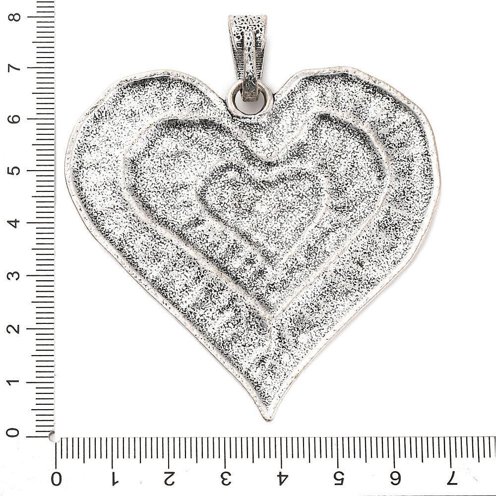 Antique Silver Metal Large Heart Pendant - 68mm - 1pc - (3171)