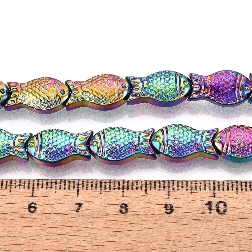 Metallic Rainbow Electroplated Chinese Glass Fish Beads - 27 inch strand - 15x8mm - (B290)