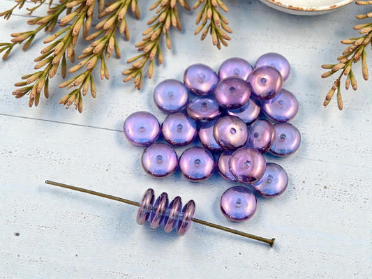 Czech Glass Rondelle Spacer Beads - Amethyst Lumi - 8x3mm - 25pcs - (4208)
