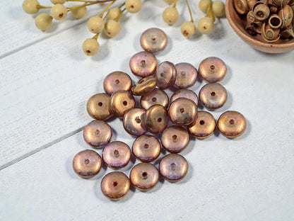 Czech Glass Rondelle Spacer Beads - Brown Lumi - 8x3mm - 25pcs - (4209)