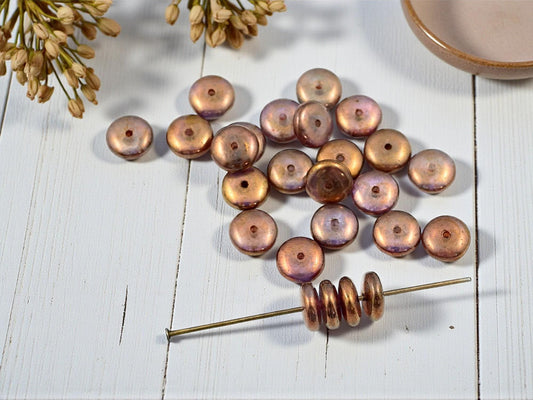 Czech Glass Rondelle Spacer Beads - Brown Lumi - 8x3mm - 25pcs - (4209)