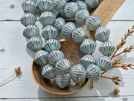 *15* 11mm Turquoise Washed Crystal Picasso Carved Bicone Beads