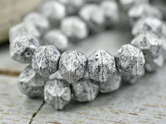 *15* 10mm Antique Silver Washed Jet Black English Cut Round Beads
