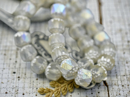 Antique Silver Washed Matte Crystal Ecru AB Fire Polished Cathedral Beads