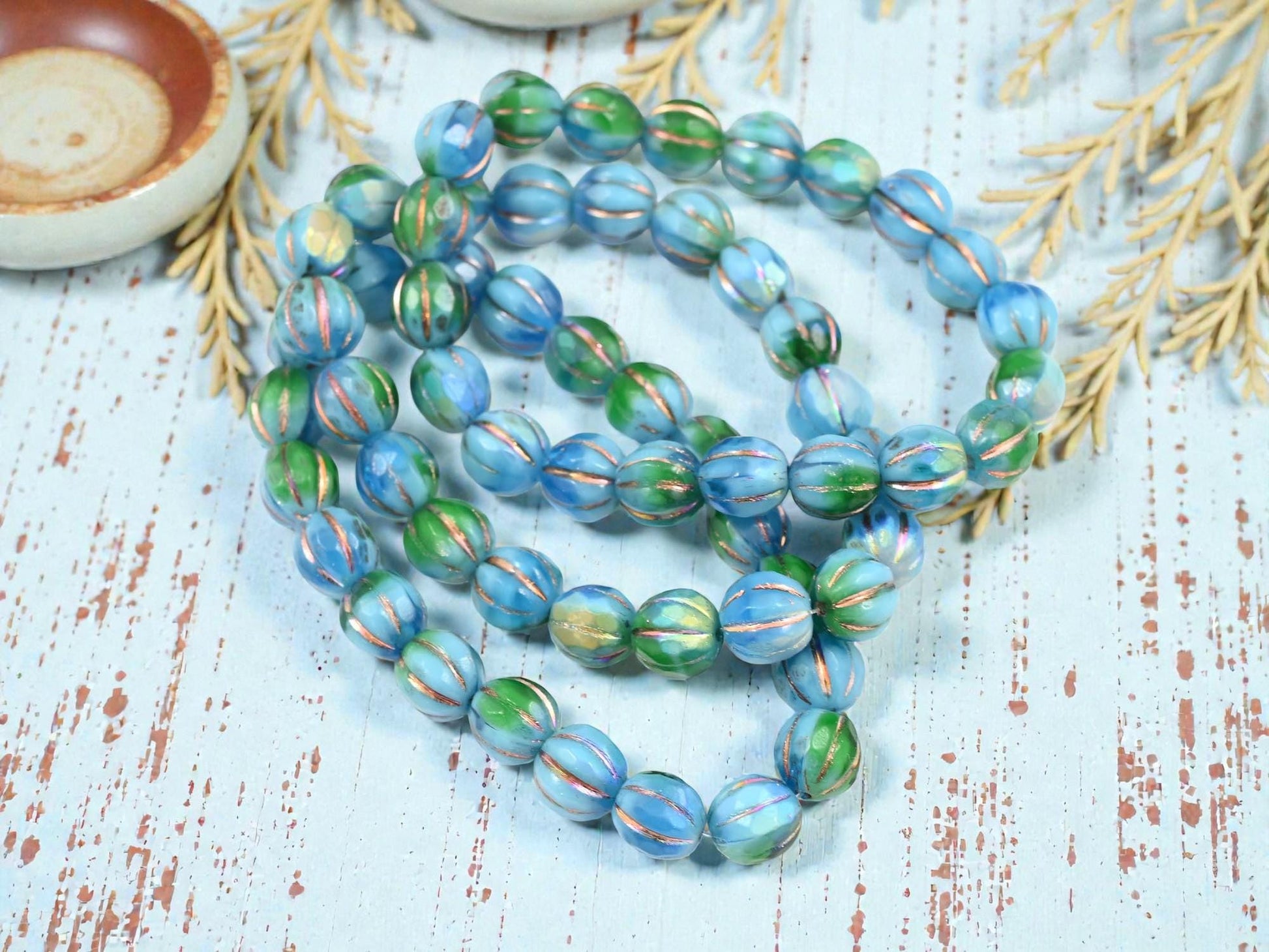 Czech Glass Beads - Melon Beads - Faceted Melon - Picasso Beads - Round Beads - 8mm - 20pcs (A591)