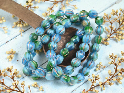 Czech Glass Beads - Melon Beads - Faceted Melon - Picasso Beads - Round Beads - 8mm - 20pcs (A591)