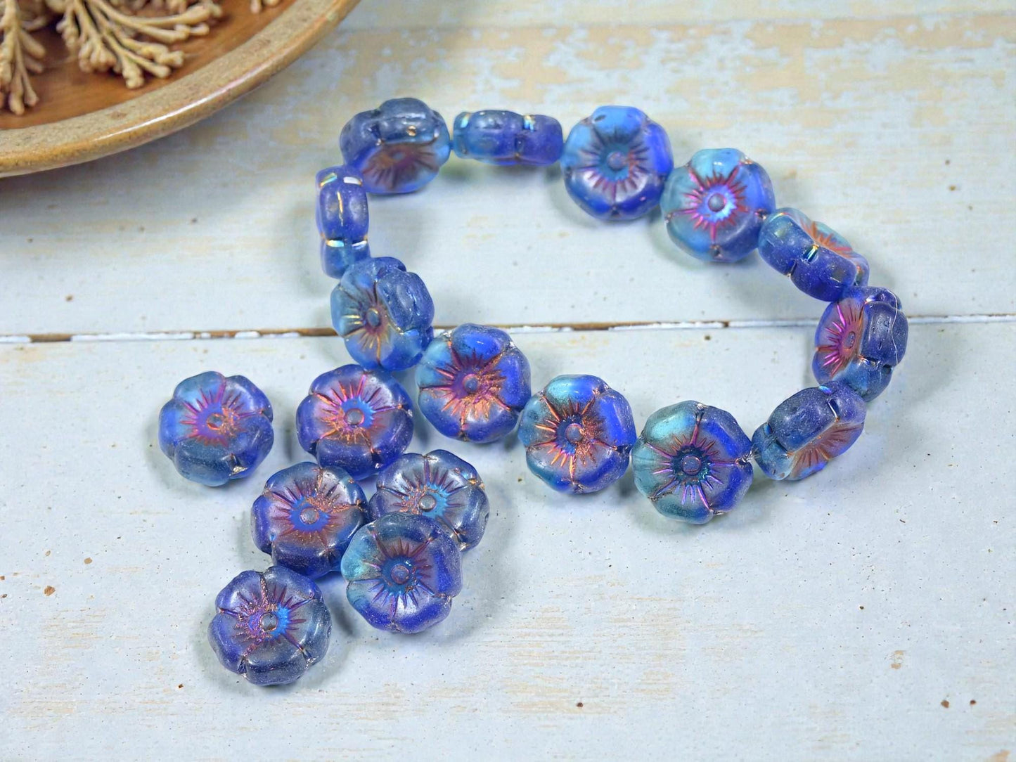 Czech Glass Beads - Hawaiian Flower Beads - Czech Flowers - Picasso Beads - 12mm - 12pcs - (A587)