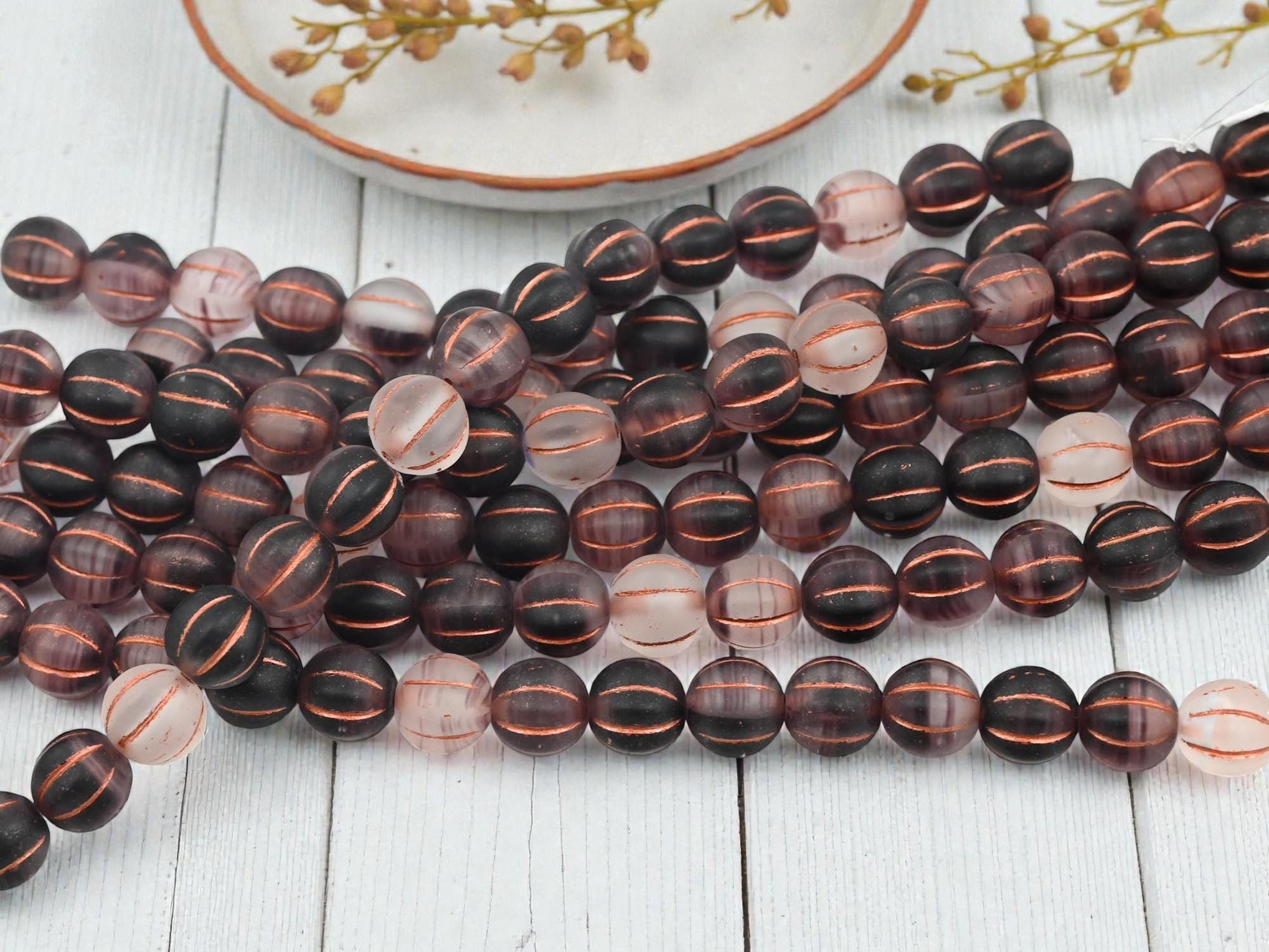 Melon Beads - Czech Glass Beads - Round Beads - 8mm - 16pcs - (1275)