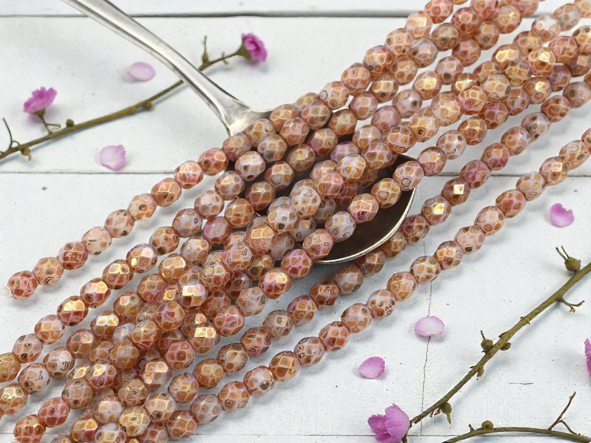 Picasso Beads - Czech Glass Beads - Rose Gold Beads - Fire Polished Beads - 25pcs - 5mm - (A237)