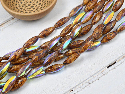 Picasso Beads - Czech Glass Beads - Wedged Oval - 10pcs - 19x7mm - (460)