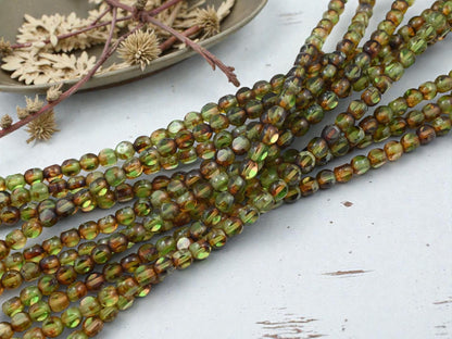 Czech Glass Beads - Picasso Beads - 3 Cut Round Beads - Old Stock Beads - 6mm - 34 Beads - (3791)