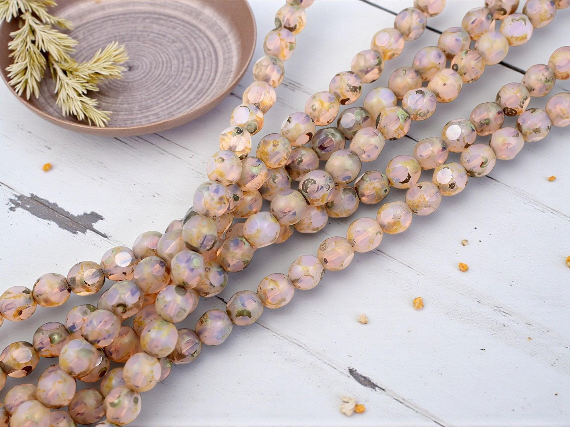 Czech Glass Beads - Picasso Beads - Round Beads - Old Stock Beads - 8mm - 25 Beads - (4276)