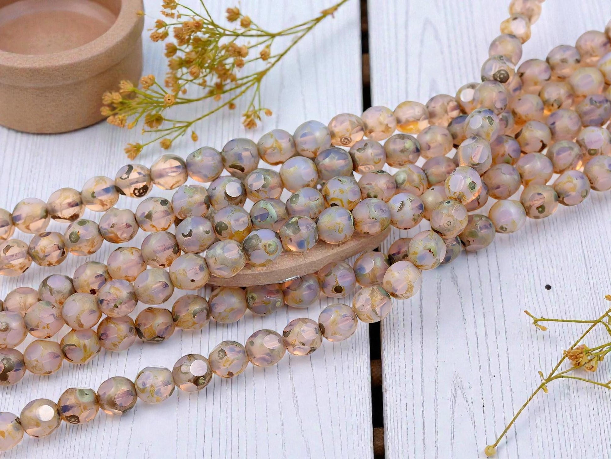 Czech Glass Beads - Picasso Beads - Round Beads - Old Stock Beads - 8mm - 25 Beads - (4276)