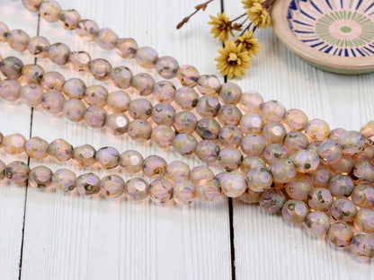 Czech Glass Beads - Picasso Beads - Round Beads - Old Stock Beads - 8mm - 25 Beads - (4276)