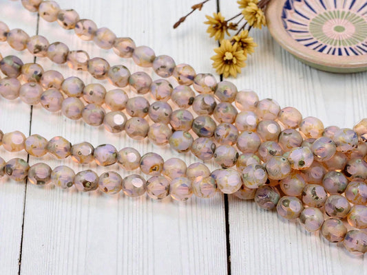 Czech Glass Beads - Picasso Beads - Round Beads - Old Stock Beads - 8mm - 25 Beads - (4276)