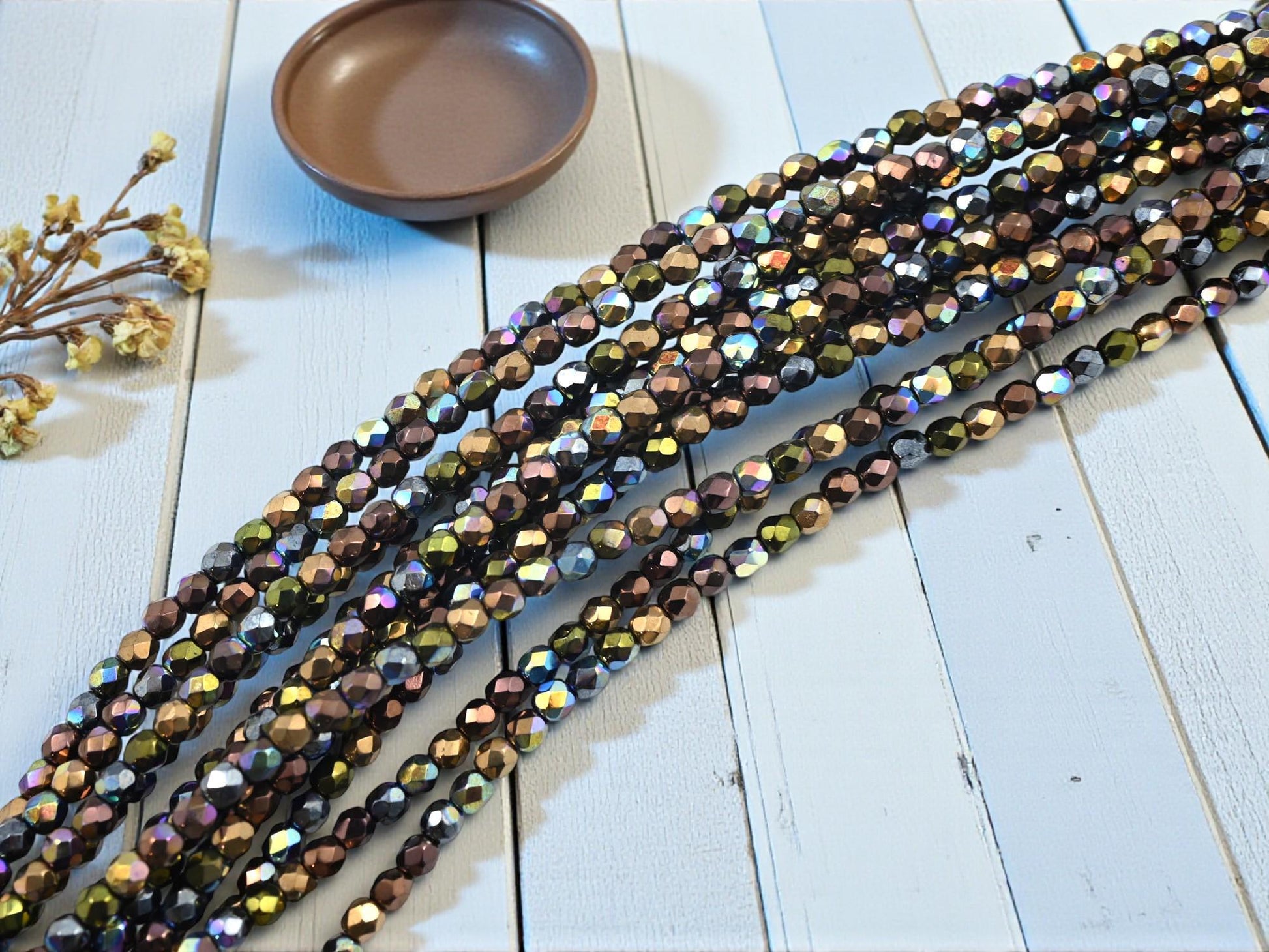 4mm Beads - Czech Glass Beads - Round Beads - Metallic Beads - Fire Polished Beads - 50pcs - (A466)