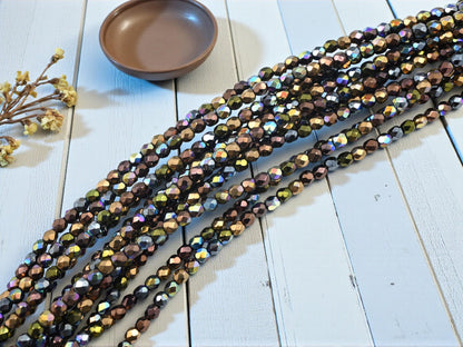 4mm Beads - Czech Glass Beads - Round Beads - Metallic Beads - Fire Polished Beads - 50pcs - (A466)