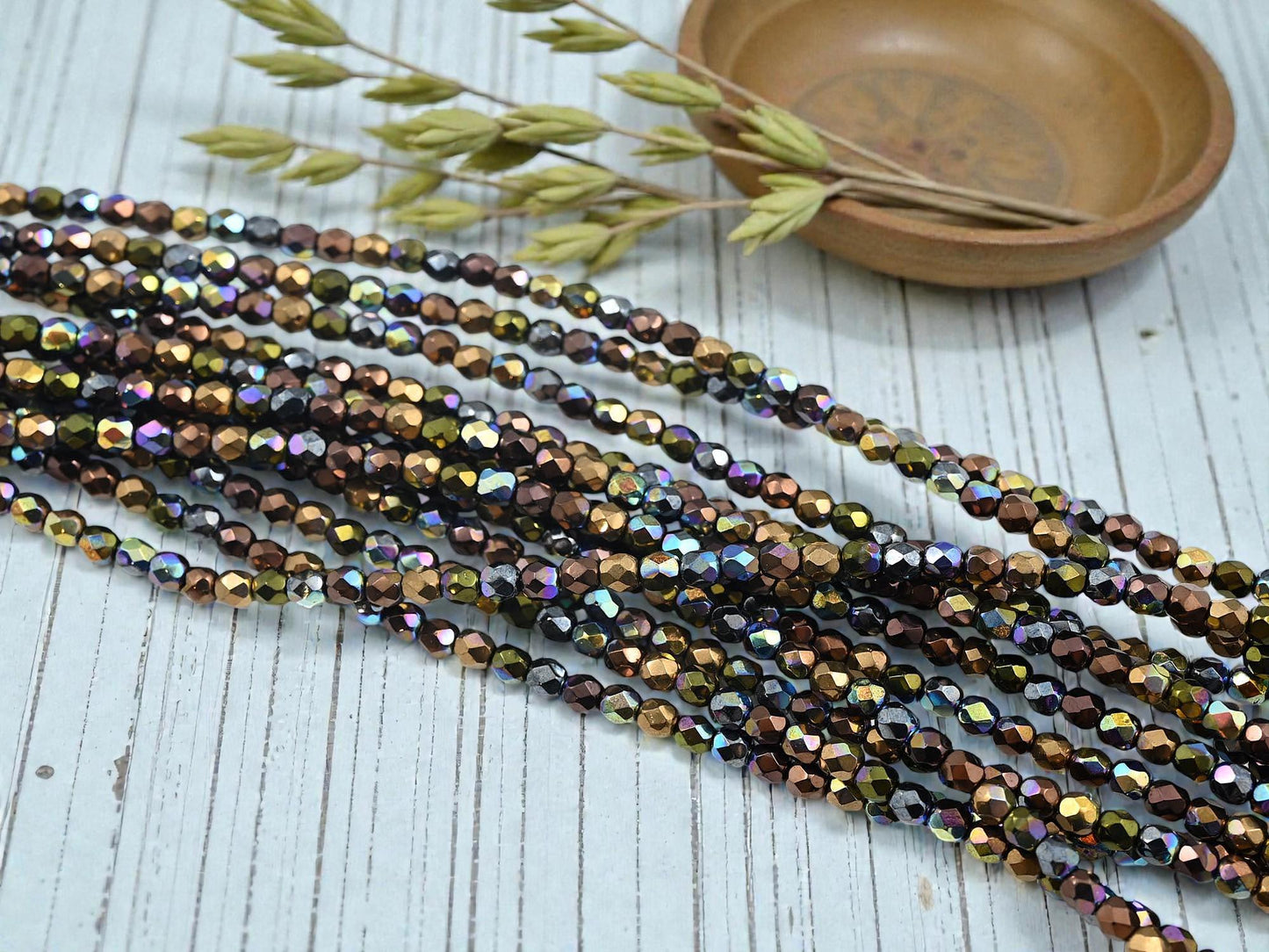 4mm Beads - Czech Glass Beads - Round Beads - Metallic Beads - Fire Polished Beads - 50pcs - (A466)
