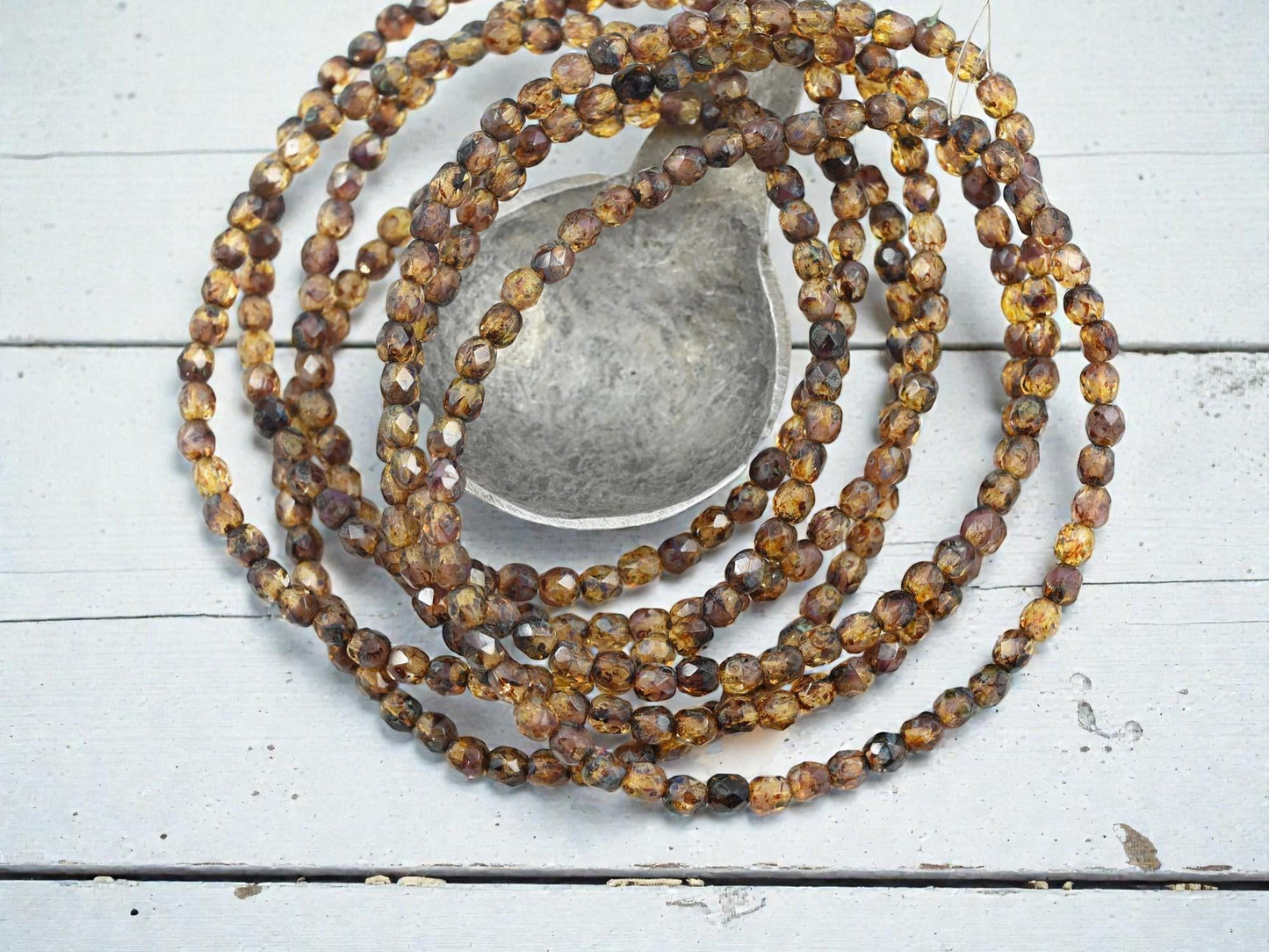 Picasso Beads - Czech Glass Beads - 4mm Beads - Fire Polished Beads - Round Beads - Crystal Picasso - 4mm - 50pcs (A468)