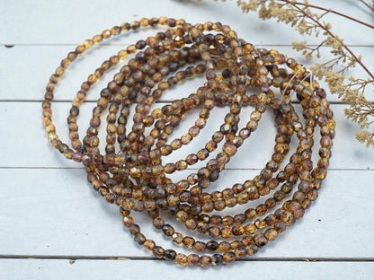 Picasso Beads - Czech Glass Beads - 4mm Beads - Fire Polished Beads - Round Beads - Crystal Picasso - 4mm - 50pcs (A468)