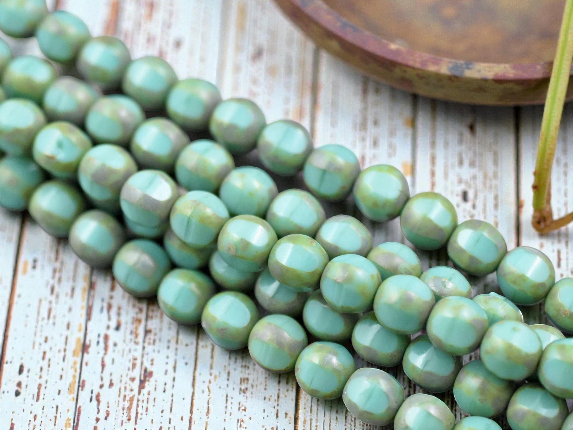 *15* 8mm Turquoise Picasso Window Cut Round Beads