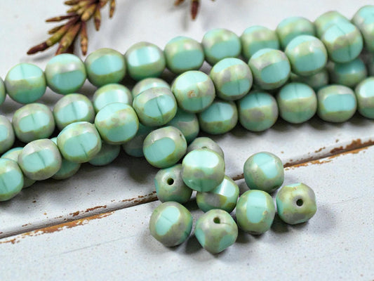 *15* 8mm Turquoise Picasso Window Cut Round Beads