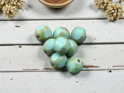 *15* 8mm Turquoise Picasso Window Cut Round Beads