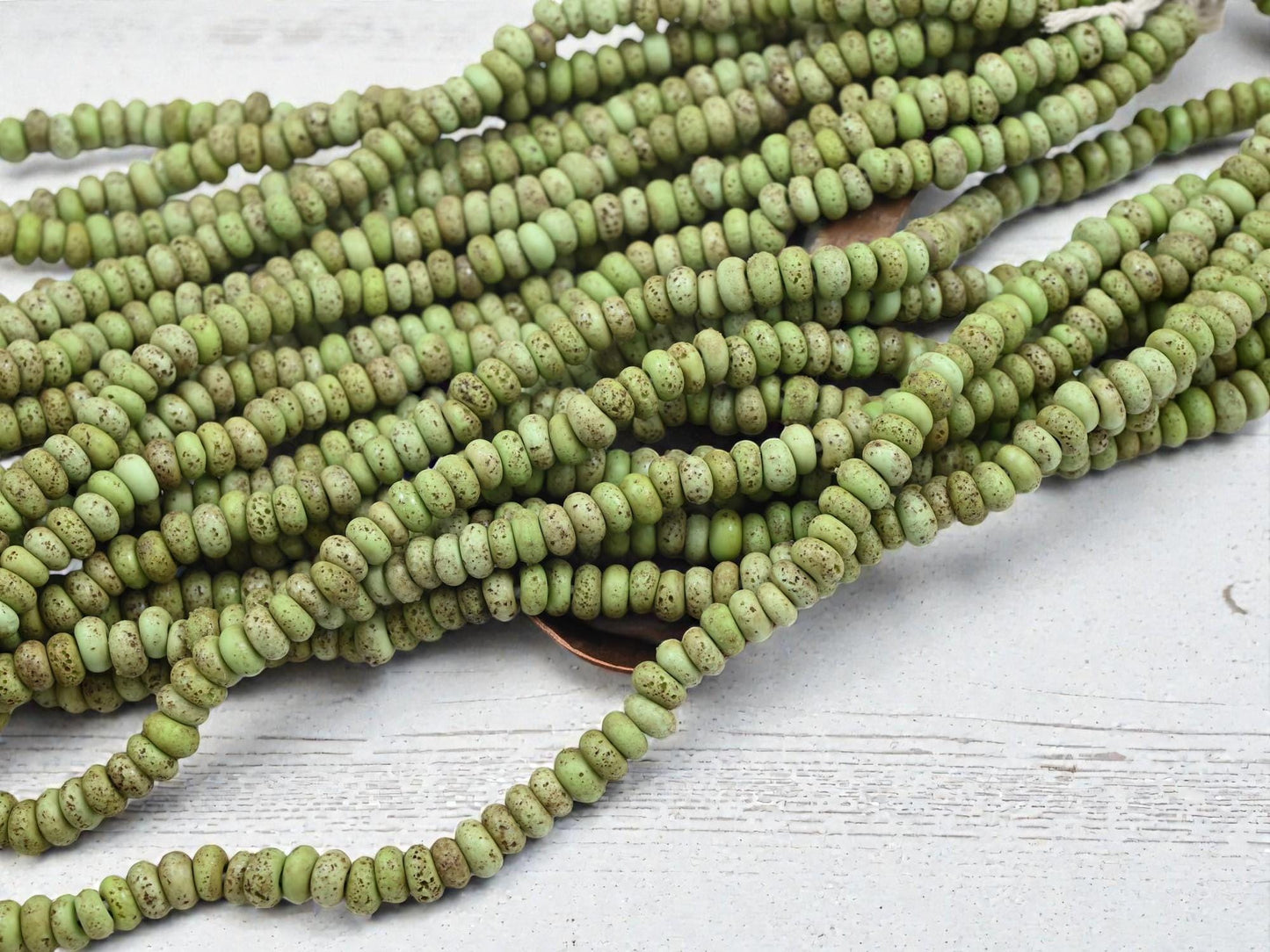 Indonesian Recycled Java Glass Beads - Aged Donut Shape - Approx 4x7mm - 20" Strand - (A441)