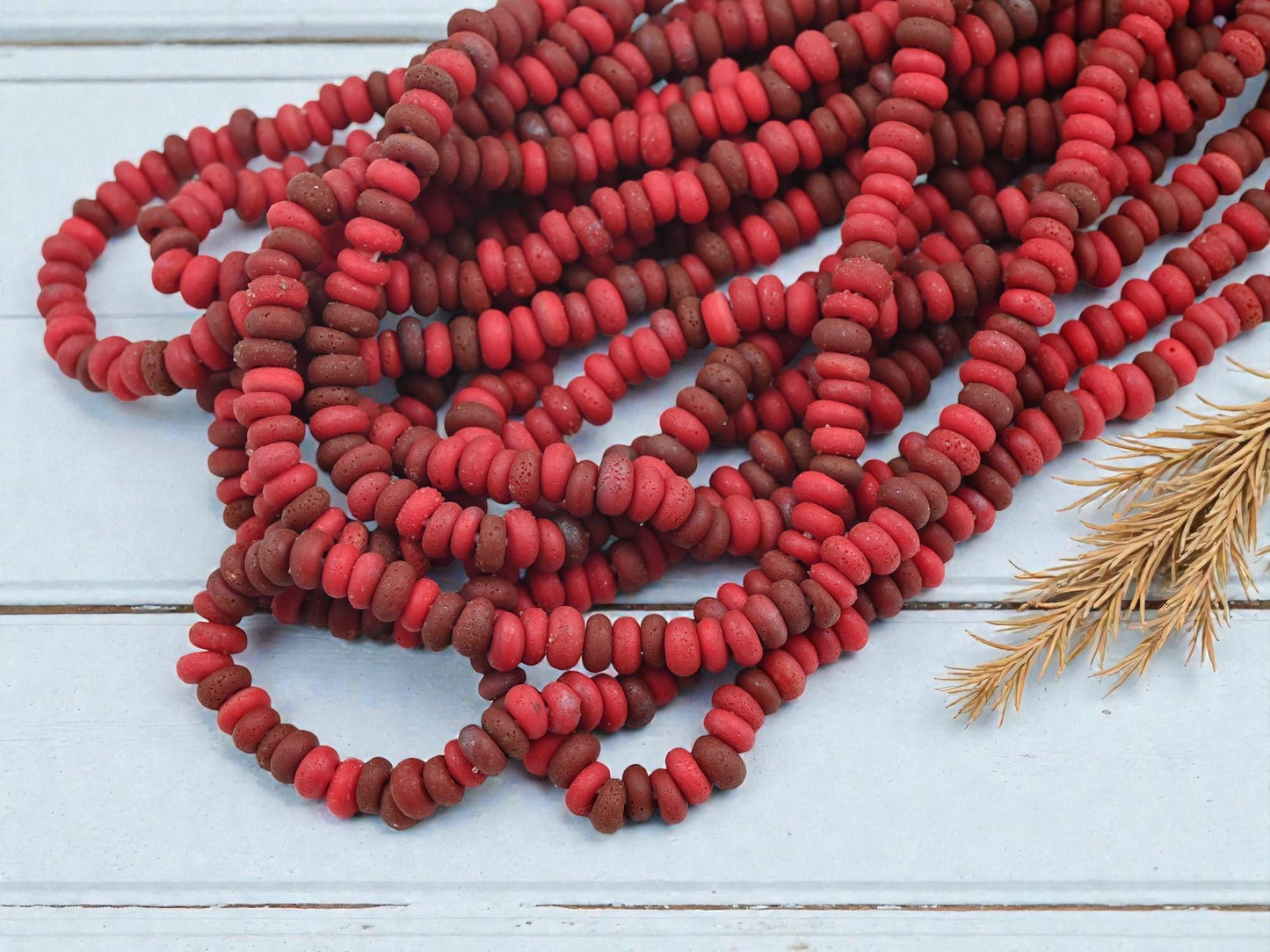 Indonesian Java Glass Beads - Aged Donut Shape - Approx 4x7mm - 20" Strand - (A484)