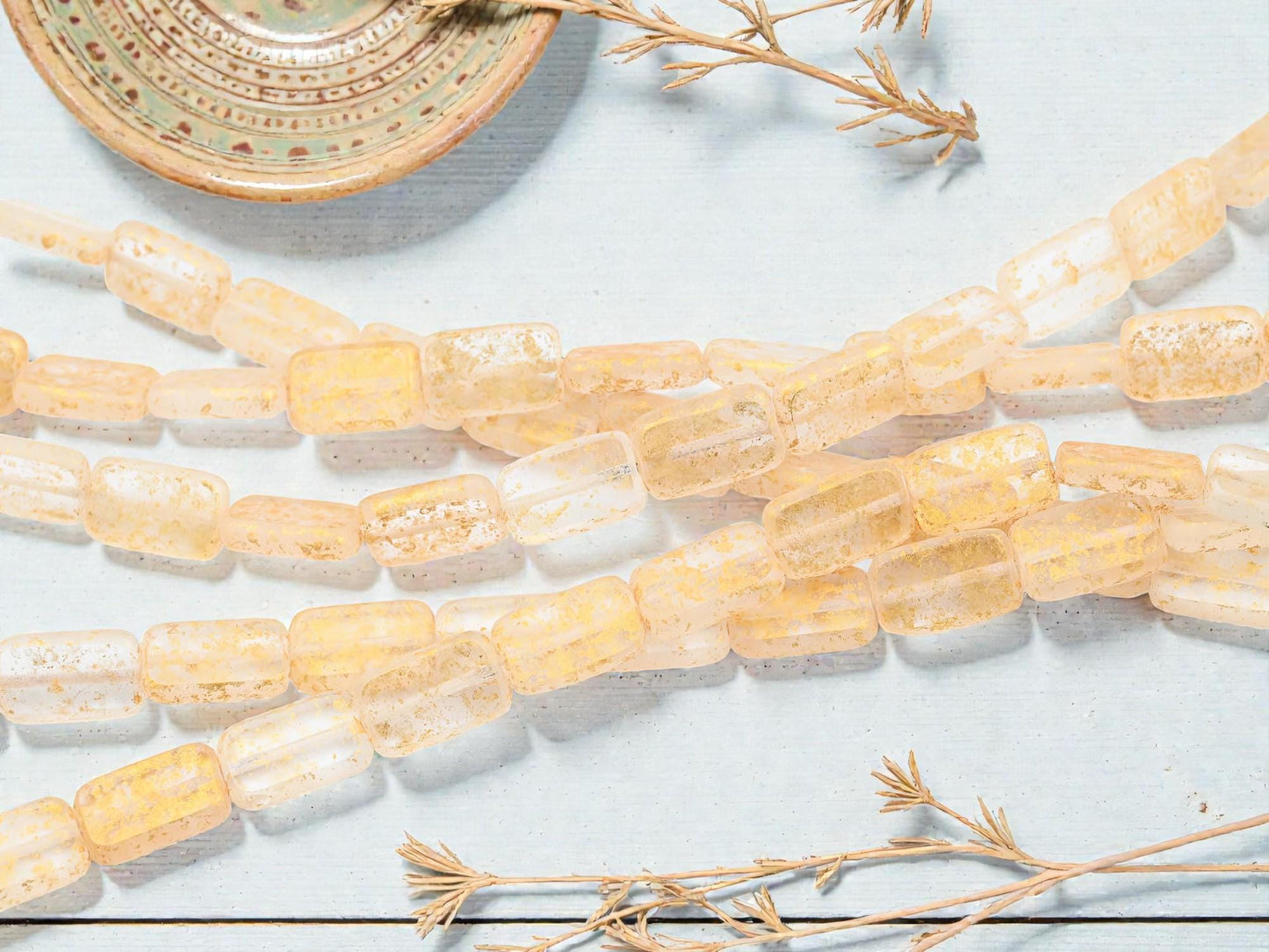 Czech Glass Table Cut Rectangle Crystal Gold Beads - 16x10mm - 12pcs - (2038)