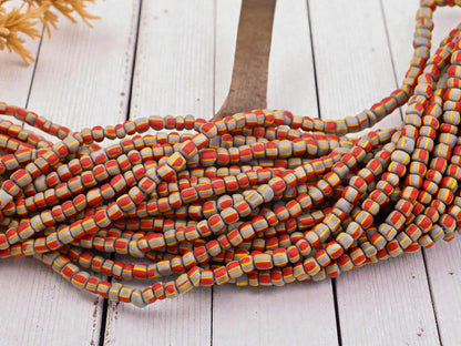 Indonesian Java Glass Trade Beads - Striped Gooseberry - 4-7mm - 24" Strand - (584)