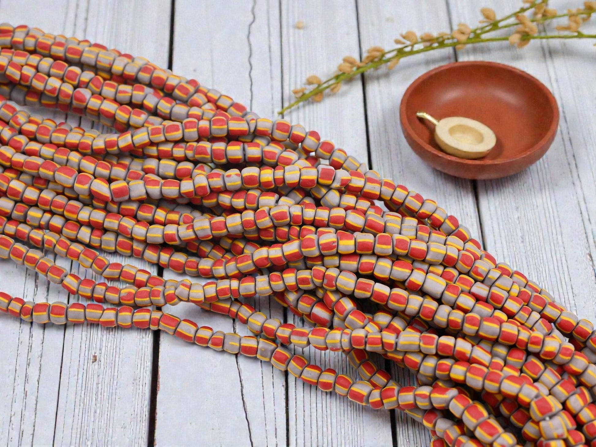 Indonesian Java Glass Trade Beads - Striped Gooseberry - 4-7mm - 24" Strand - (584)