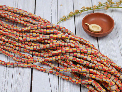 Indonesian Java Glass Trade Beads - Striped Gooseberry - 4-7mm - 24" Strand - (584)