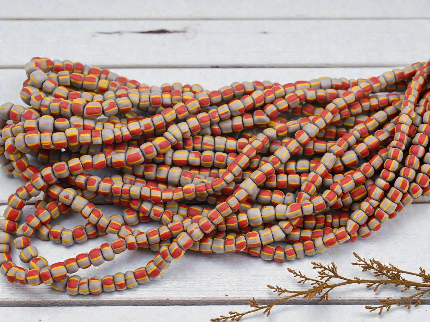 Indonesian Java Glass Trade Beads - Striped Gooseberry - 4-7mm - 24" Strand - (584)