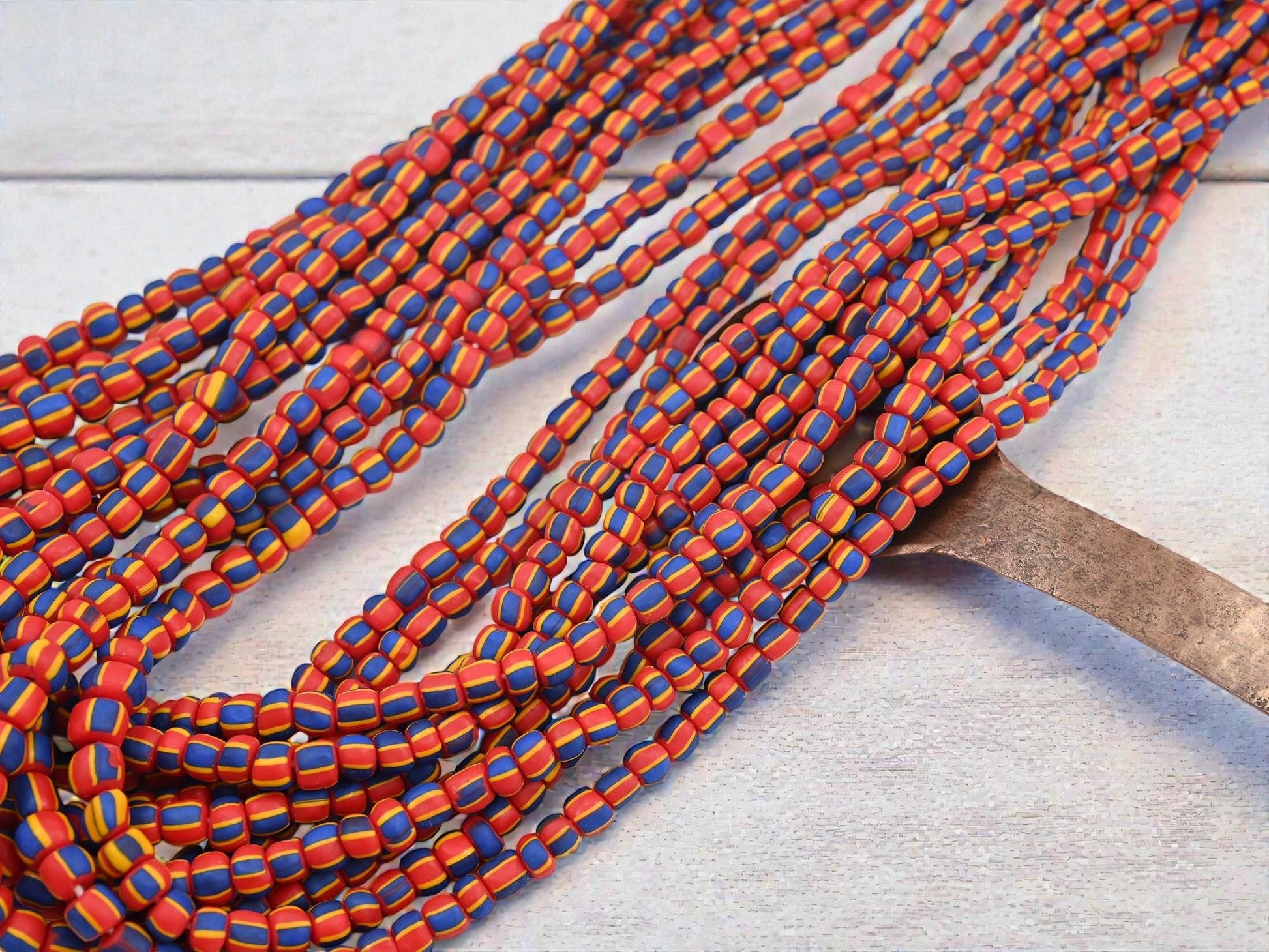 Indonesian Java Glass Trade Beads - Striped Gooseberry - 4-7mm - 24" Strand - (B231)