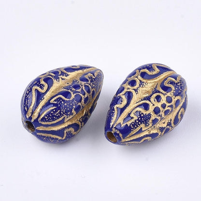 Gilded Indigo Vintage Style Acrylic Drop Beads - Lightweight - 19x11mm - 10pcs - (927)
