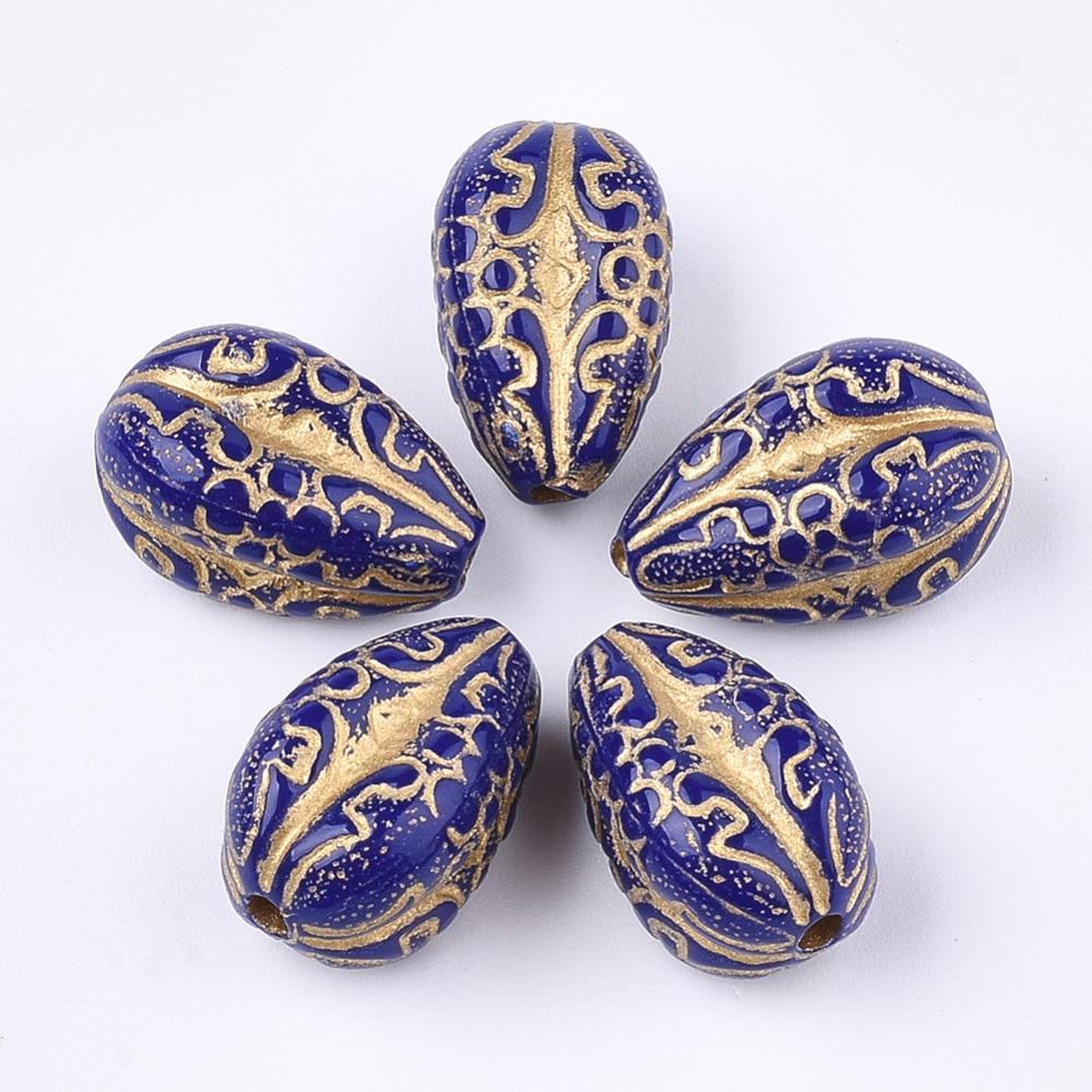 Gilded Indigo Vintage Style Acrylic Drop Beads - Lightweight - 19x11mm - 10pcs - (927)