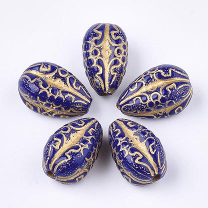 Gilded Indigo Vintage Style Acrylic Drop Beads - Lightweight - 19x11mm - 10pcs - (927)