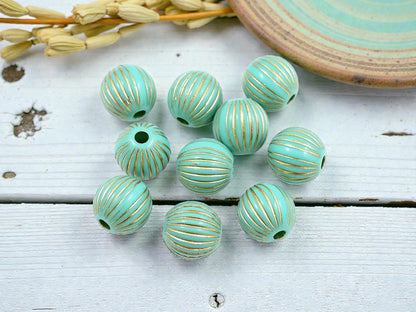 Gilded Turquoise Vintage Style Round Beads - Lightweight - 12mm - 10pcs - (2652)