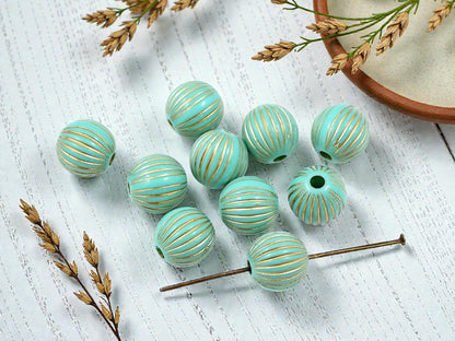 Gilded Turquoise Vintage Style Round Beads - Lightweight - 12mm - 10pcs - (2652)