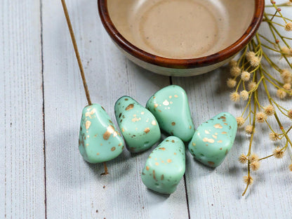 *12* 13x12mm Antique Gold Washed Opaque Turquoise Vintage Style Drop Beads